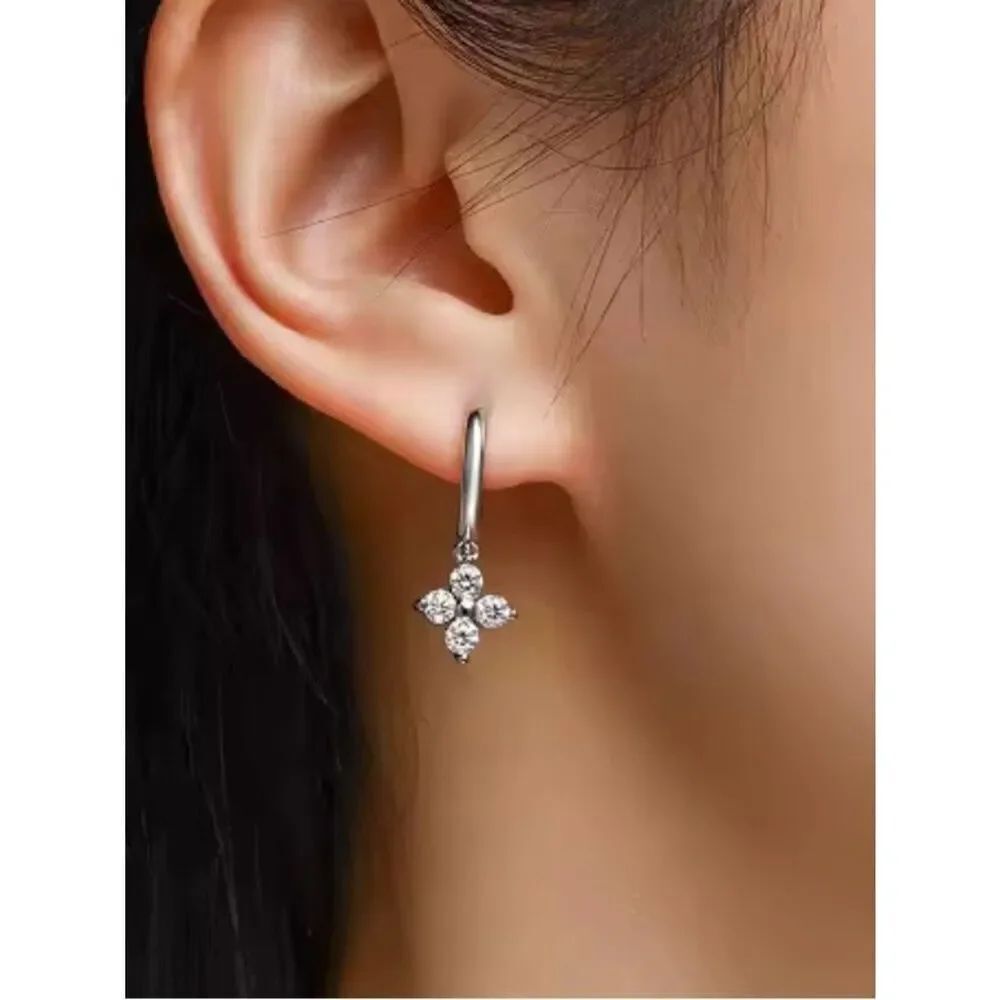 Silver Hoop Earrings with lab created stone Charms